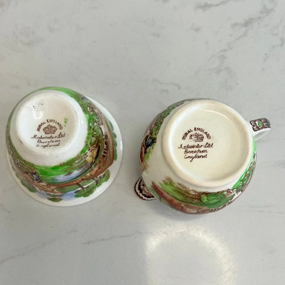 Vtg Midwinter Rural‎ England Mini Creamer Sugar Bowl Set Farmhouse Cottagecore